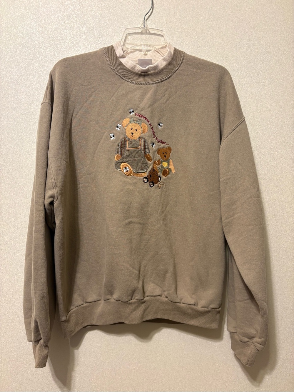 Beige Teddy Embroidered Crewneck Sweatshirt - woman’s